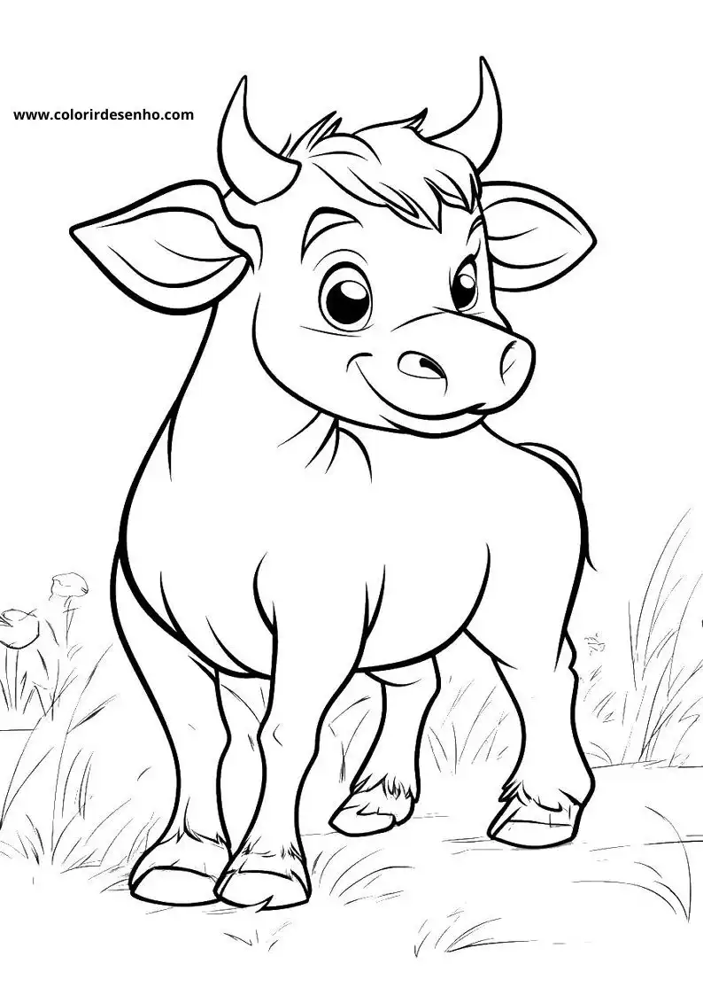 happy bull standing in grass with short horns and smiling