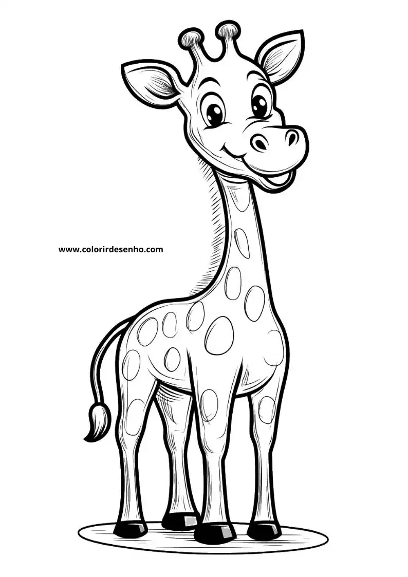 happy giraffe wearing big smile and dotted coat standing upright against plain background