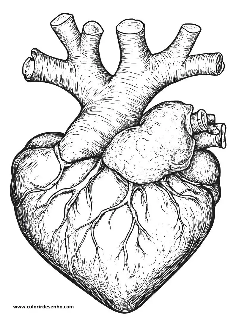 heart anatomical of a human heart in black and white lines