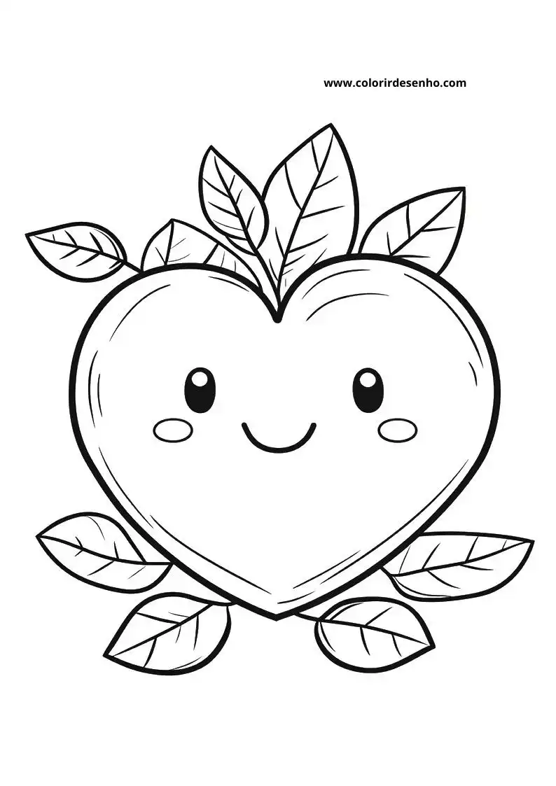 heart apple smiling with leaves around it