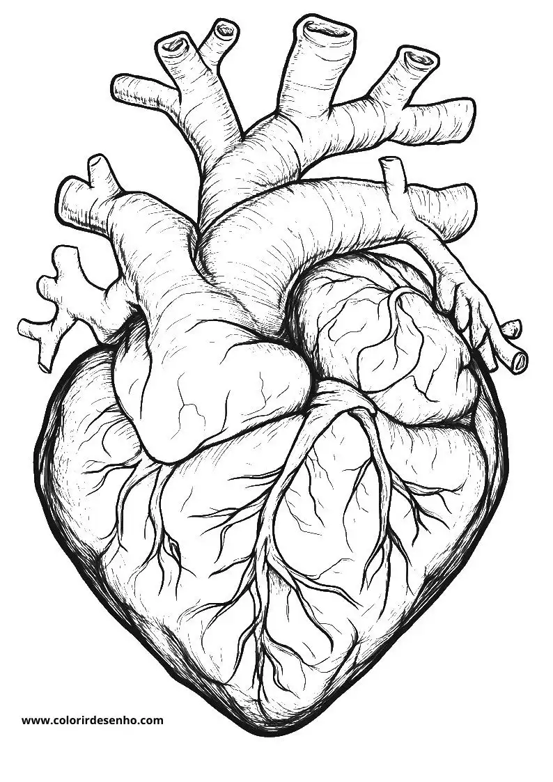 heart outlined in black with detailed veins and chambers