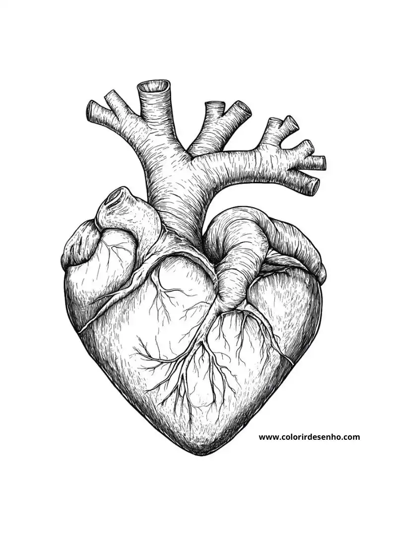 heart outlined with detailed anatomical features on white background