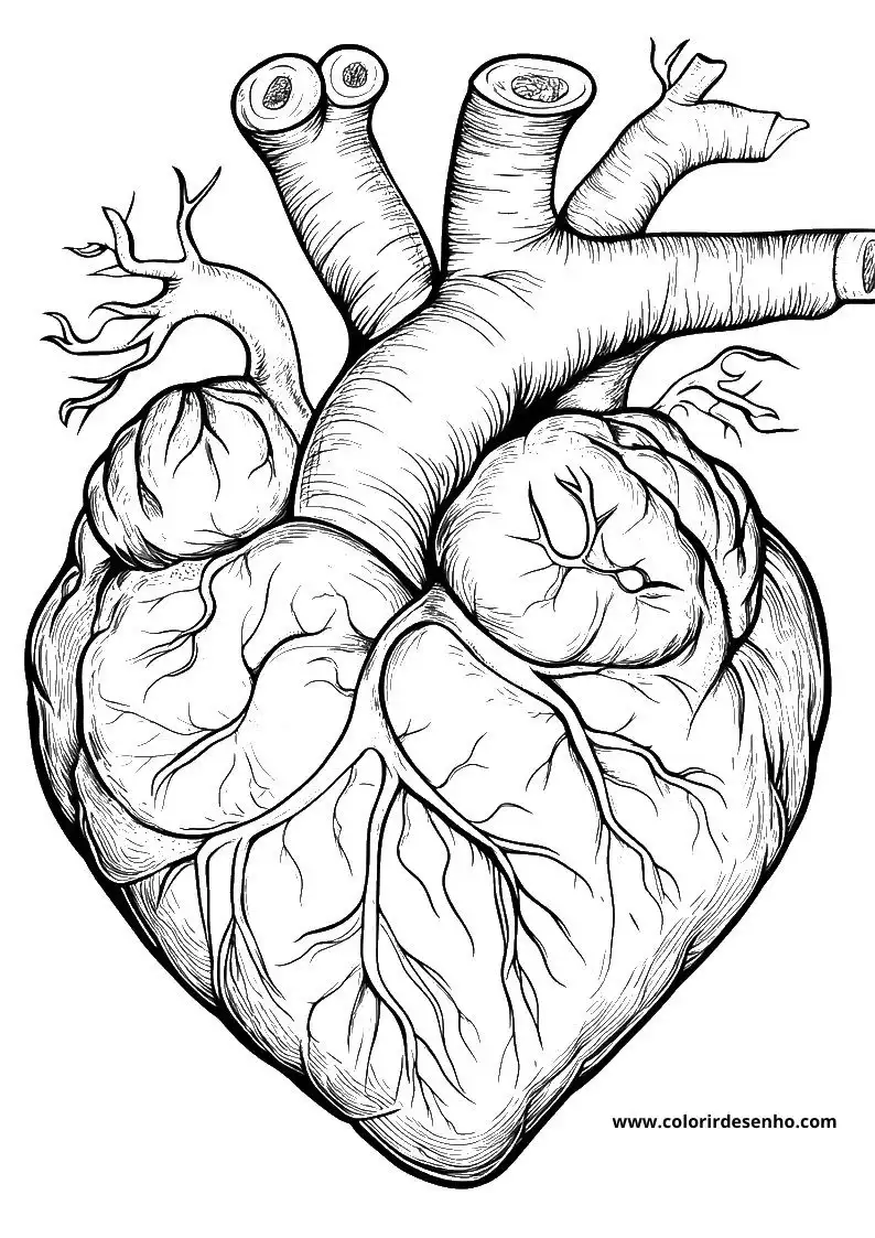 heart outlined with detailed internal structures in black and white setting