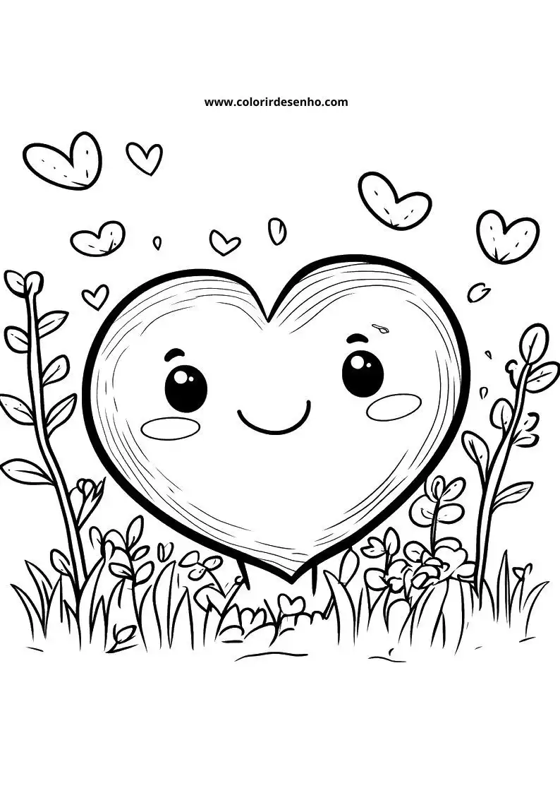 heart smiling in a garden of flowers and leaves
