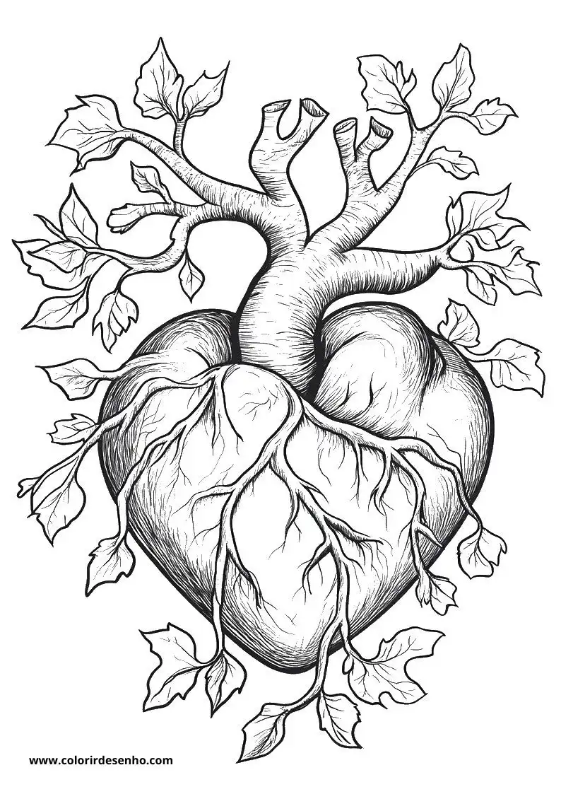 heart surrounded by leaves and branches in a garden setting