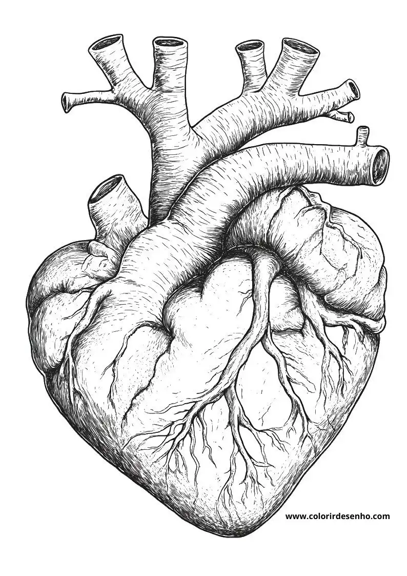 heart with detailed veins and arteries depicted in black and white
