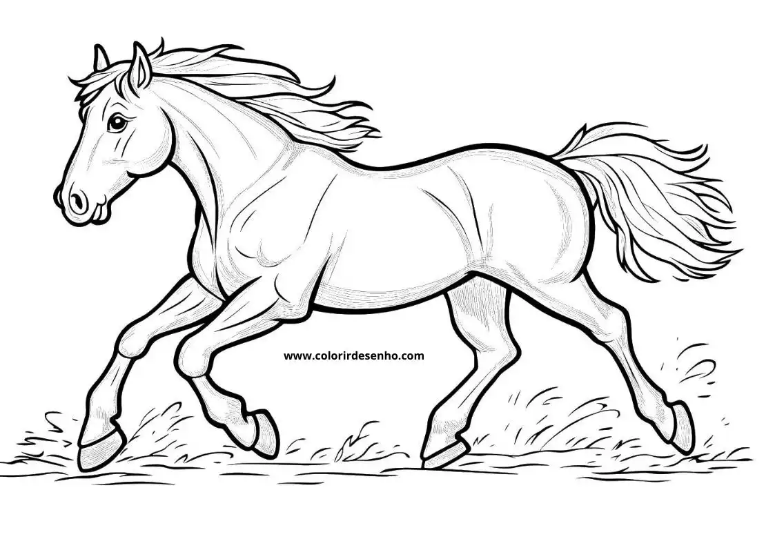 horse galloping in grassy field with dust trail behind it