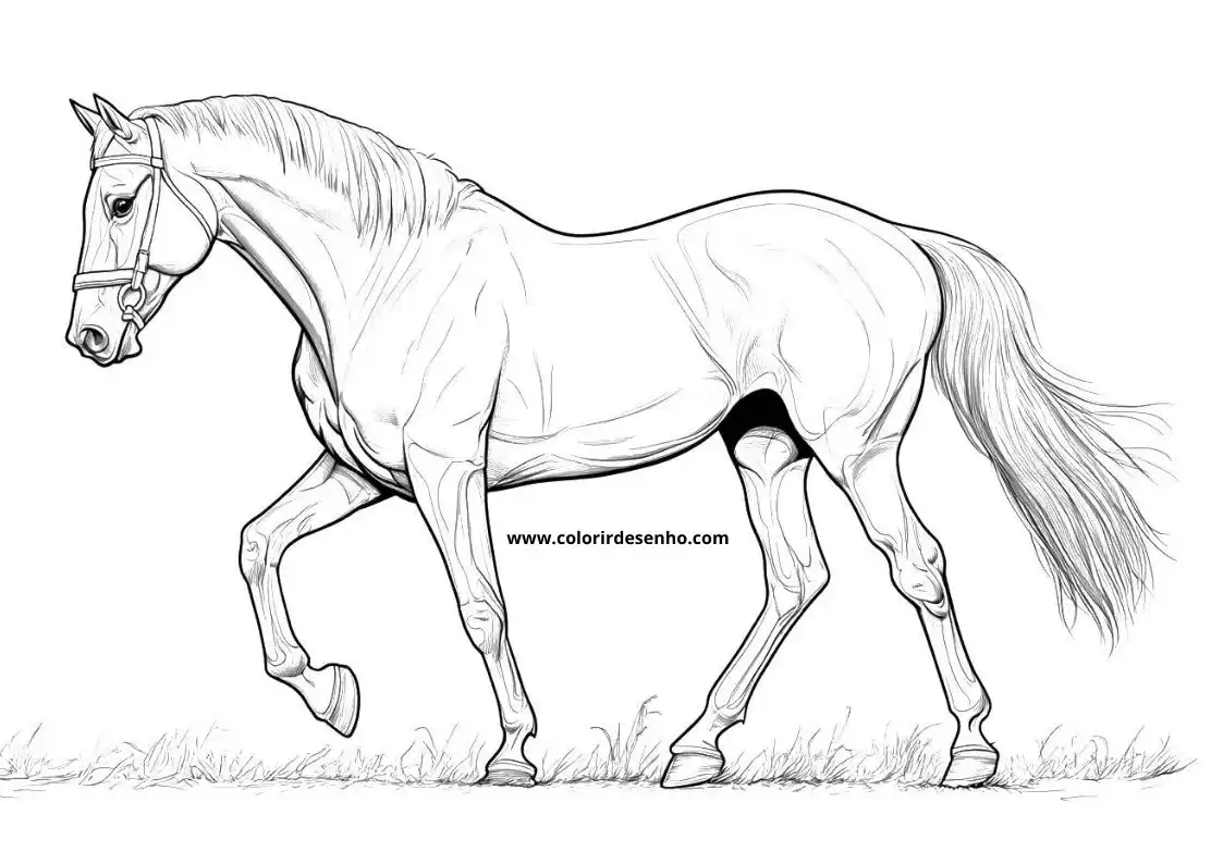 horse galloping in grassy field with tail flowing behind
