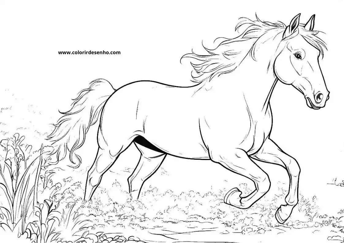 horse galloping through grassy field