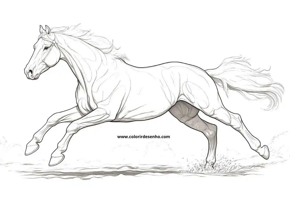 horse galloping through water in a dynamic pose