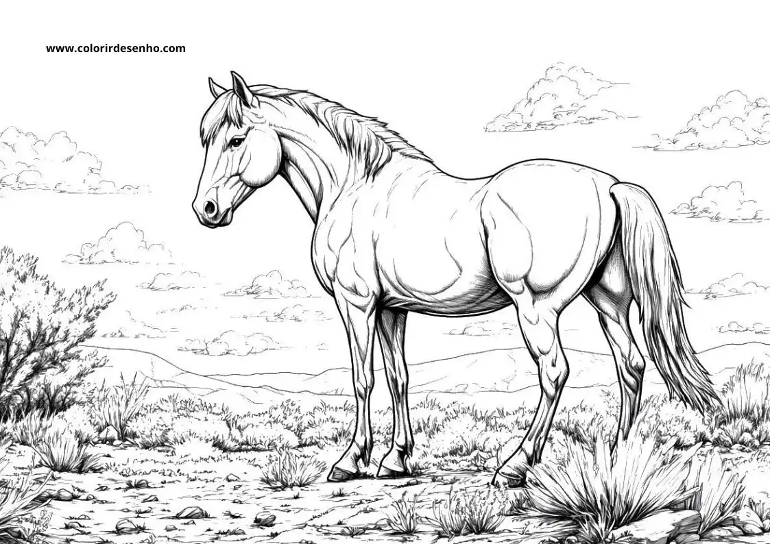 horse standing in desert landscape