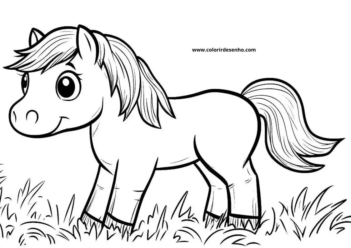 horse standing in grass with tail swaying slightly