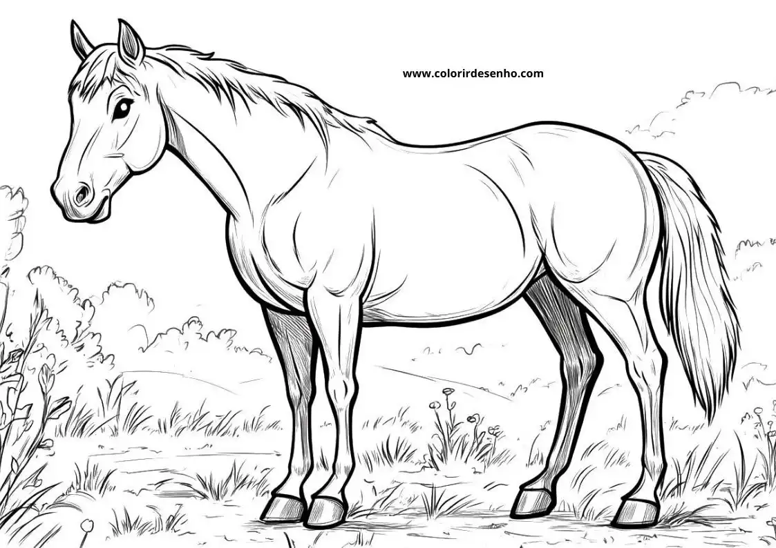 horse standing in grassy area with head slightly turned to the side