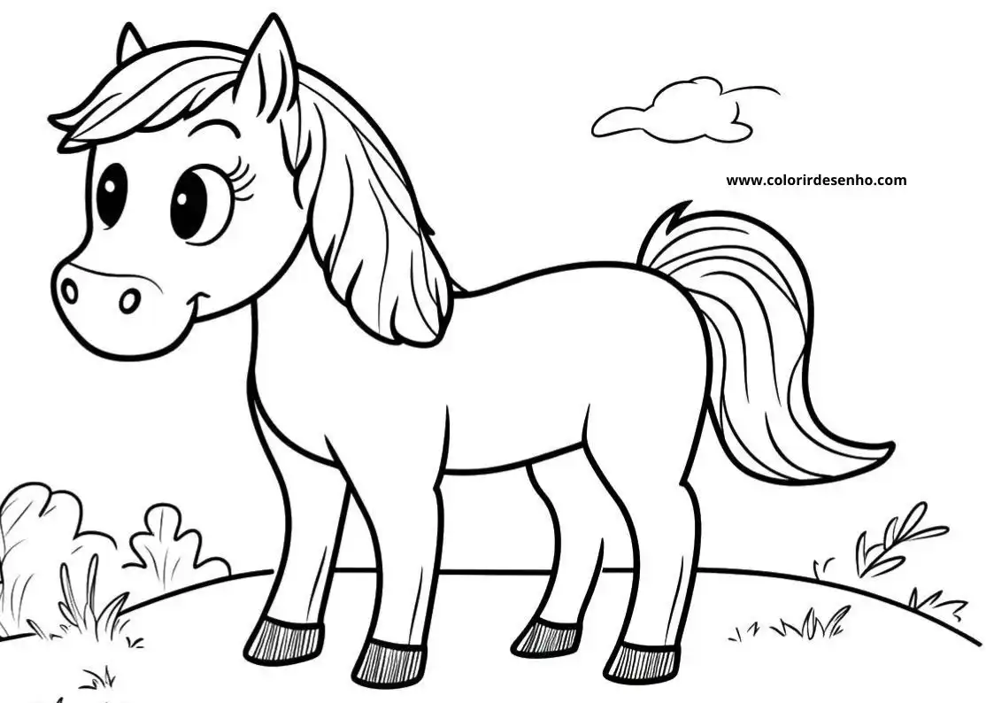 horse standing in grassy field with cloud in background