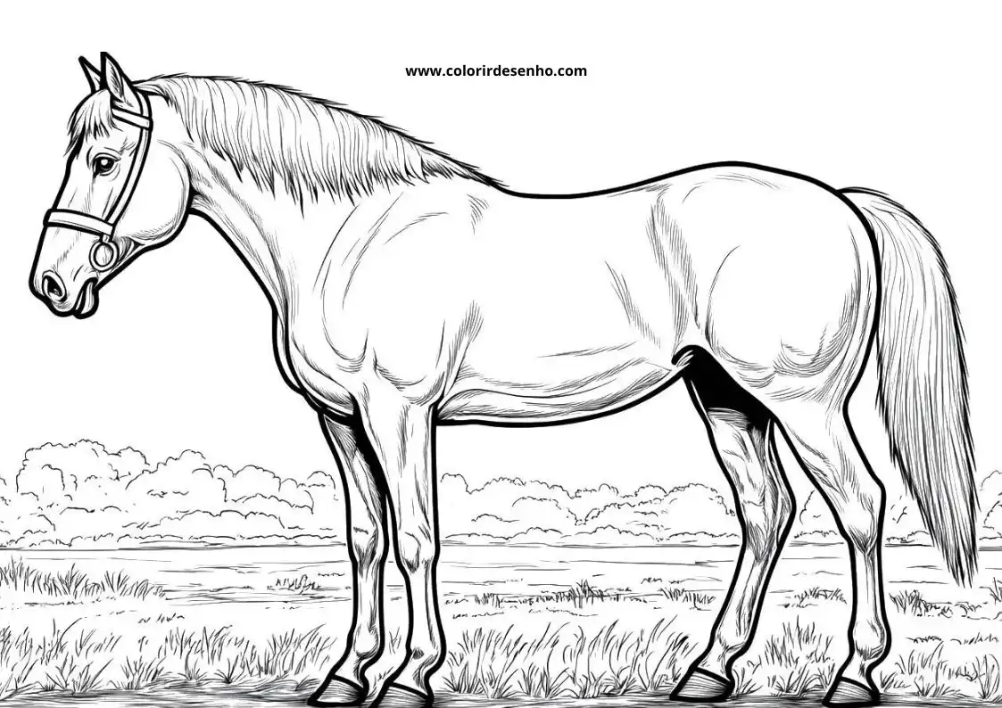 horse standing in grassy field with slight head tilt