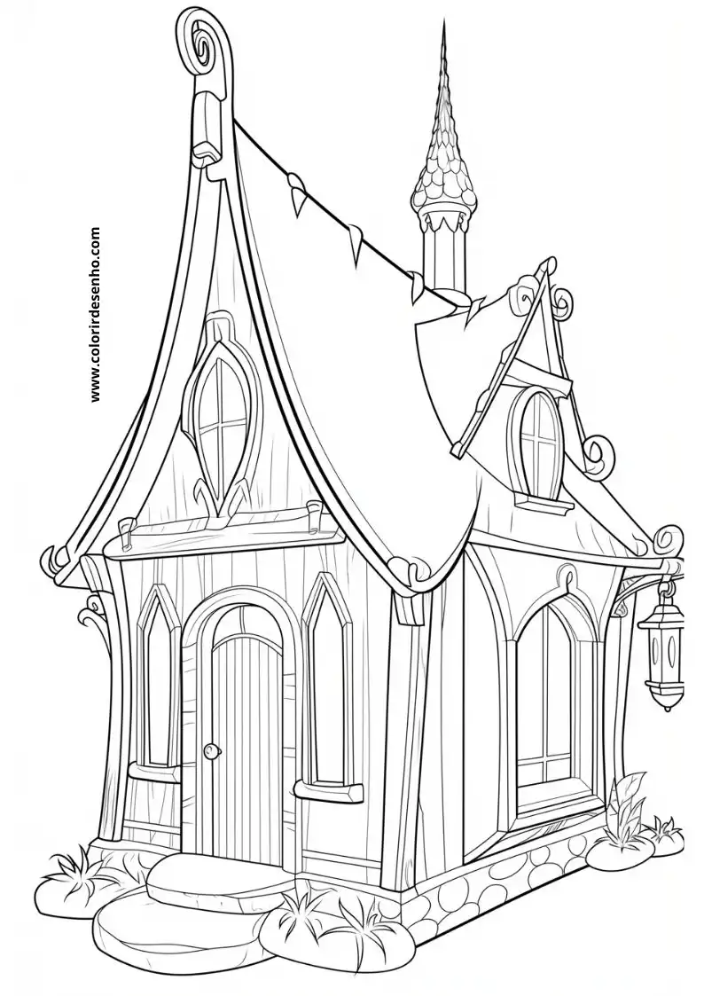 house a whimsical gothic style house with a pointed roof and decorative elements
