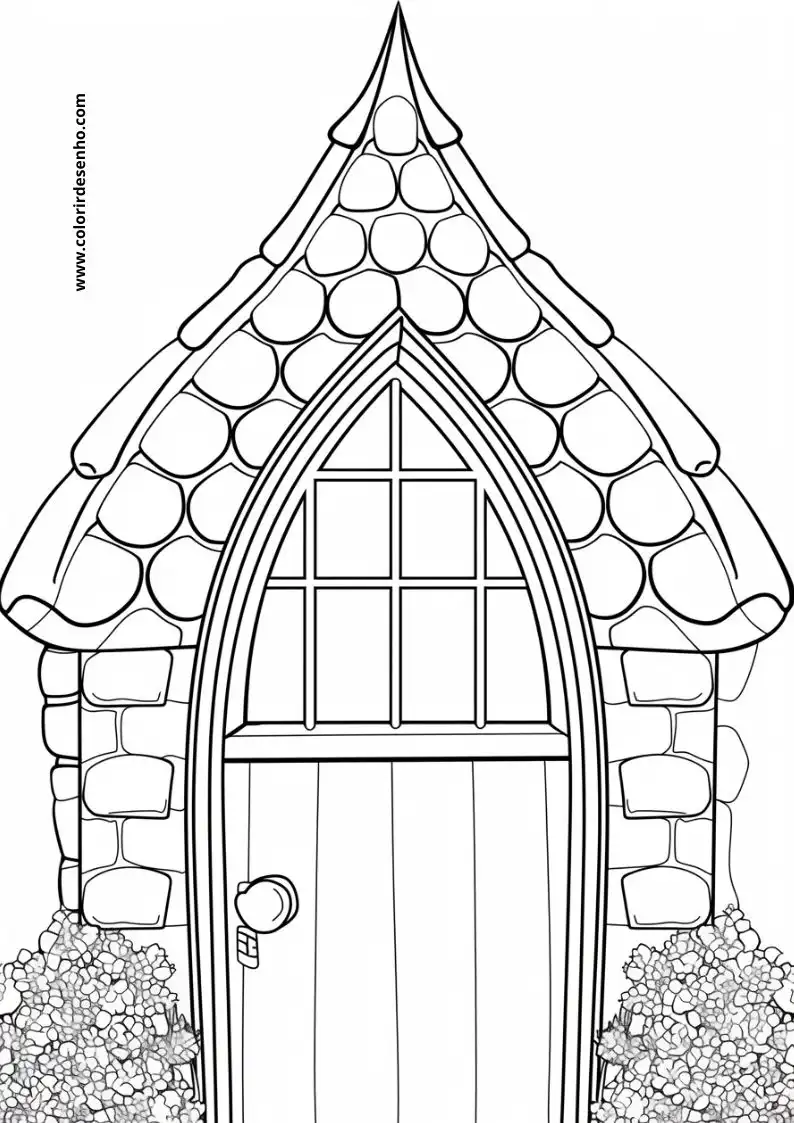 house door with pointed roof and stone walls