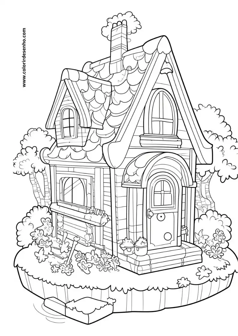 house has a chimney and a garden