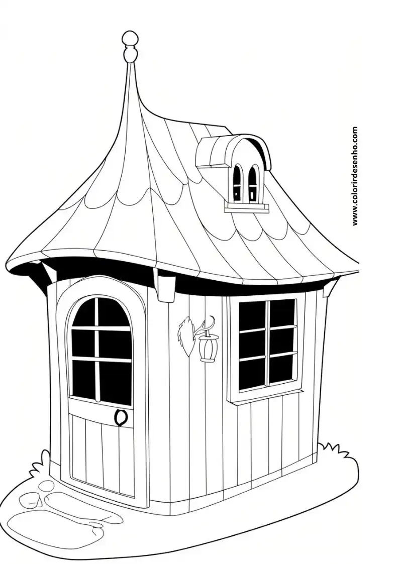 house has a pointed roof and two windows