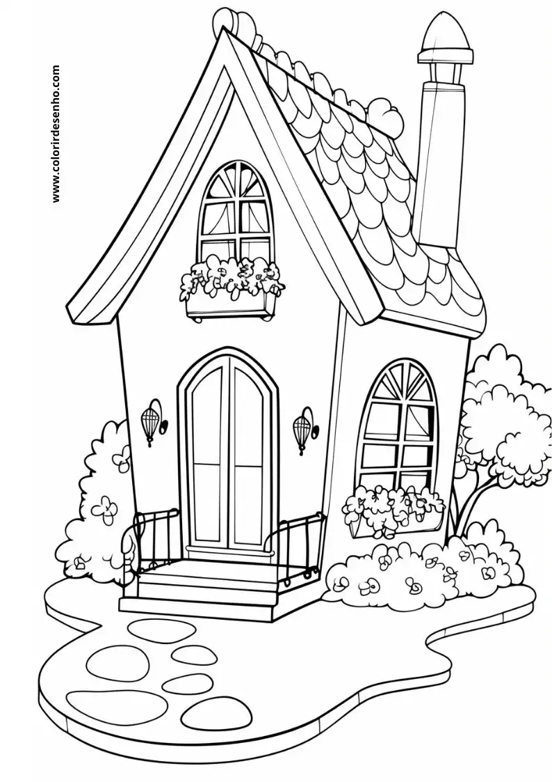 house has a quaint cottage like design adorned with flowers and a chimney