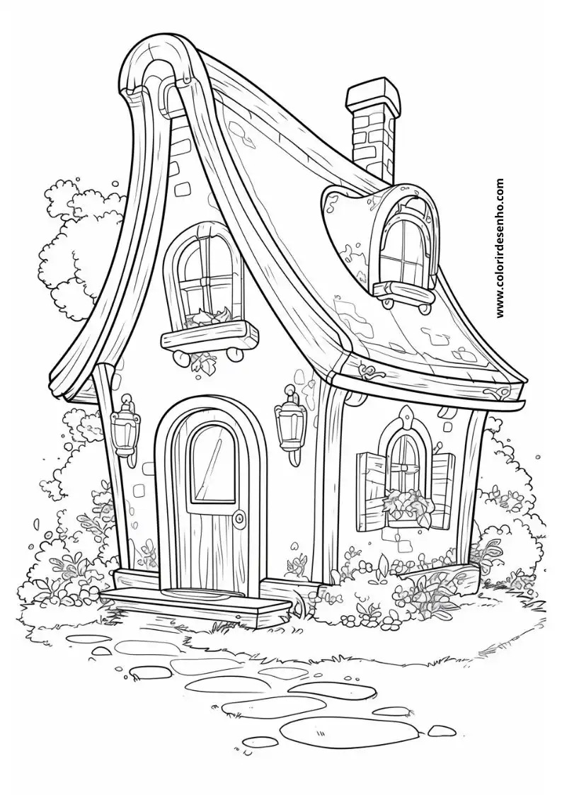 house has a quaint whimsical design featuring a pointed roof and arched windows it