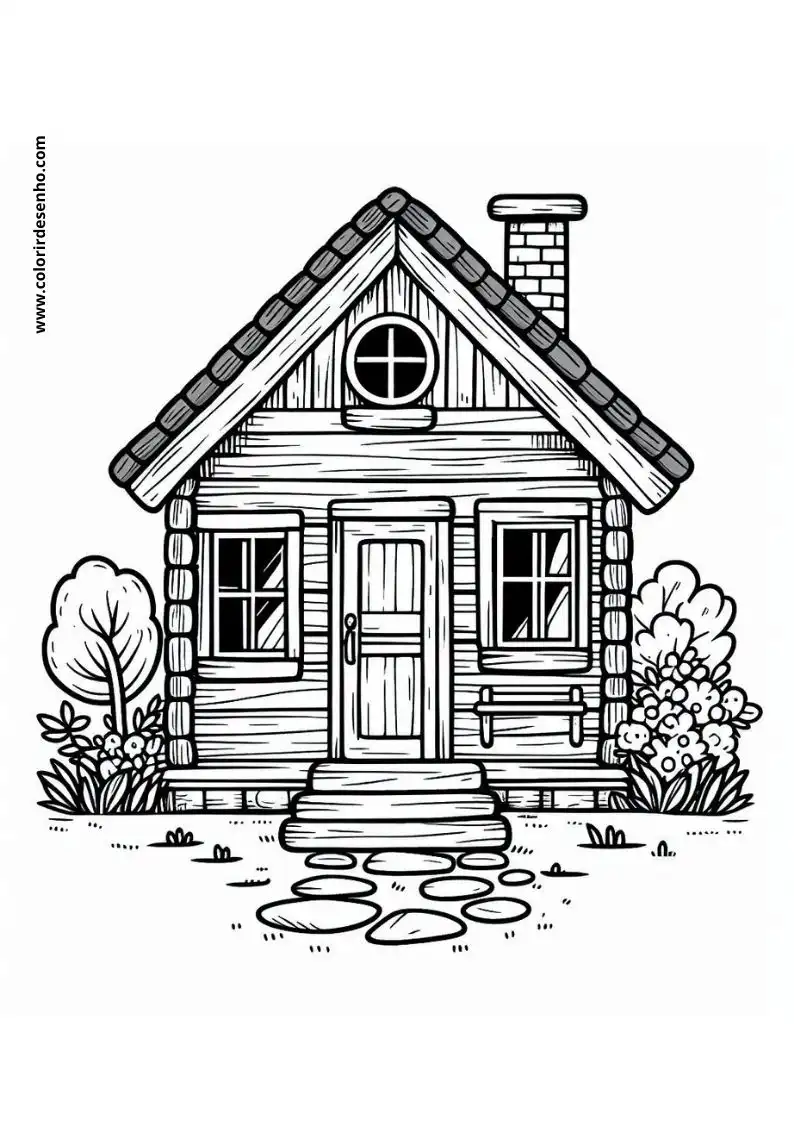 house has a small door and windows house sits on rocks in front