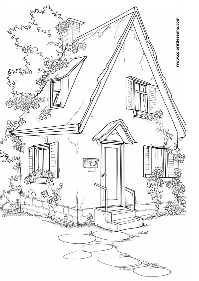 house has a triangular roof and steps leading to its door