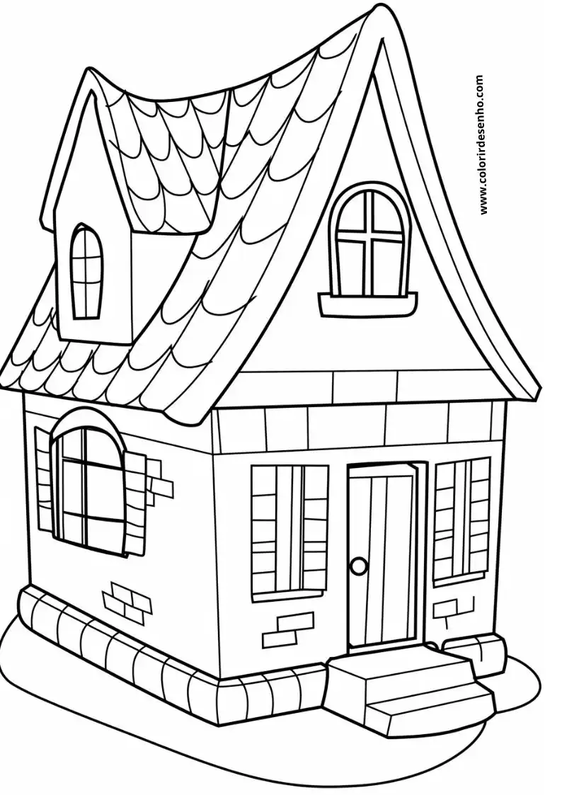 house has a triangular roof and two windows on each side of its door