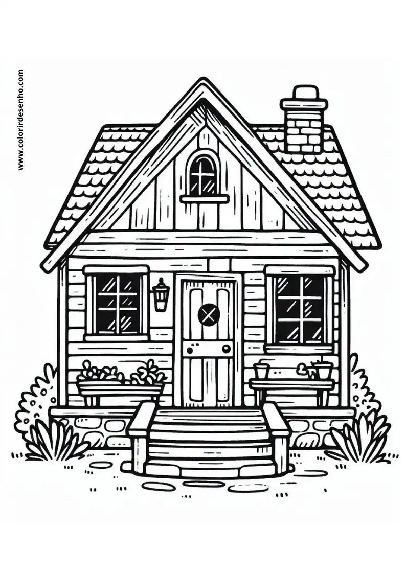 house has a triangular roof with a chimney house door is wooden