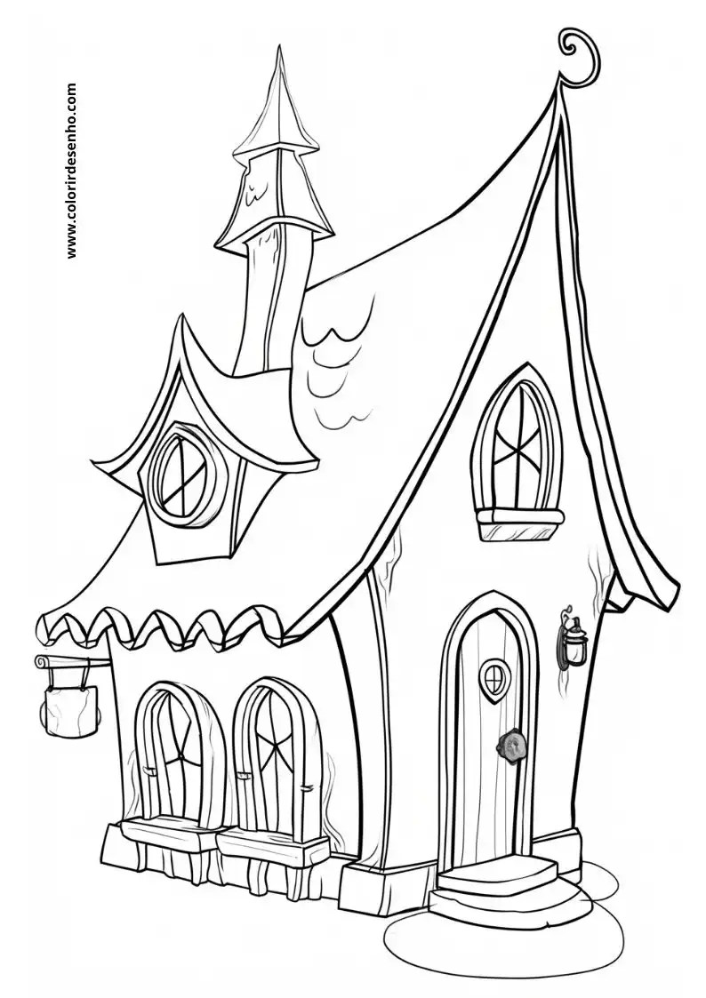 house has a whimsical roof with a chimney and turrets it features two arched