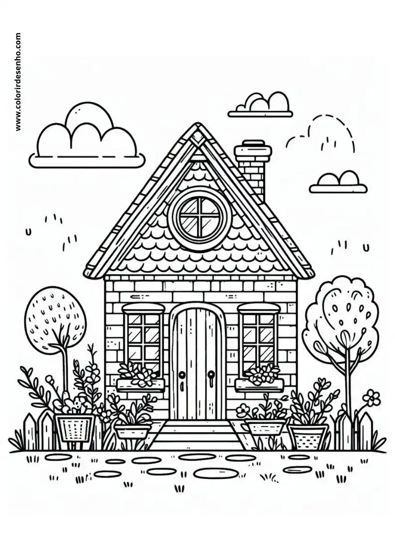 house has quaint cottage appearance with pointed roof and chimney trees in front garden