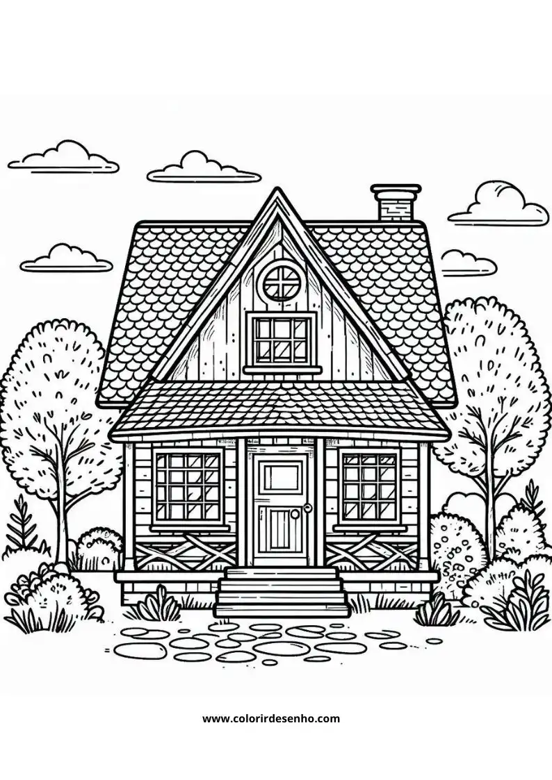 house has quaint cottage like appearance surrounded by trees and bushes in garden setting
