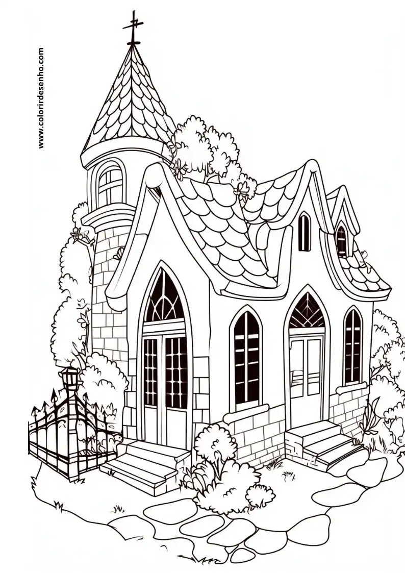 house has quaint cottage like structure with tiled roof pointed windows and a tall