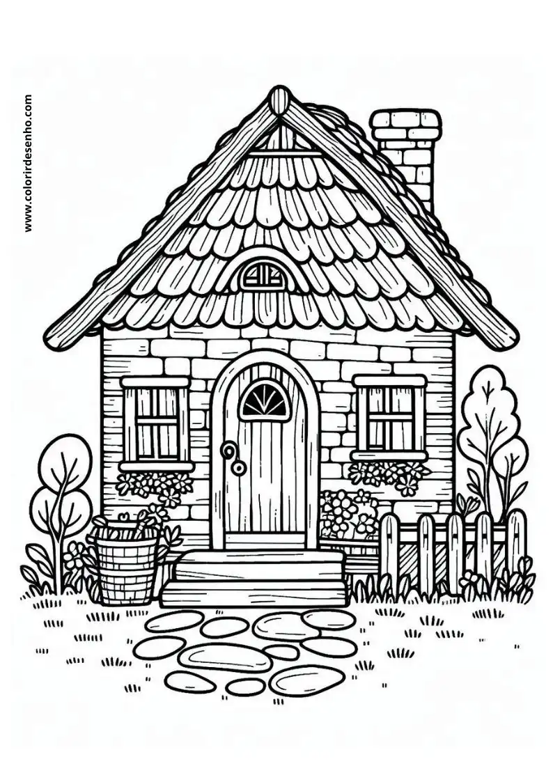 house has thatched roof and stone walls door is arched with small window above