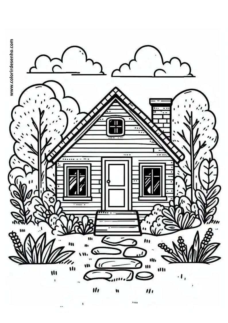 house is cozy cabin surrounded by trees and flowers