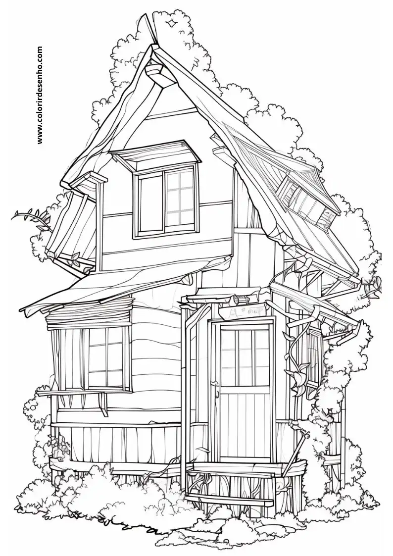 house leaning on tree