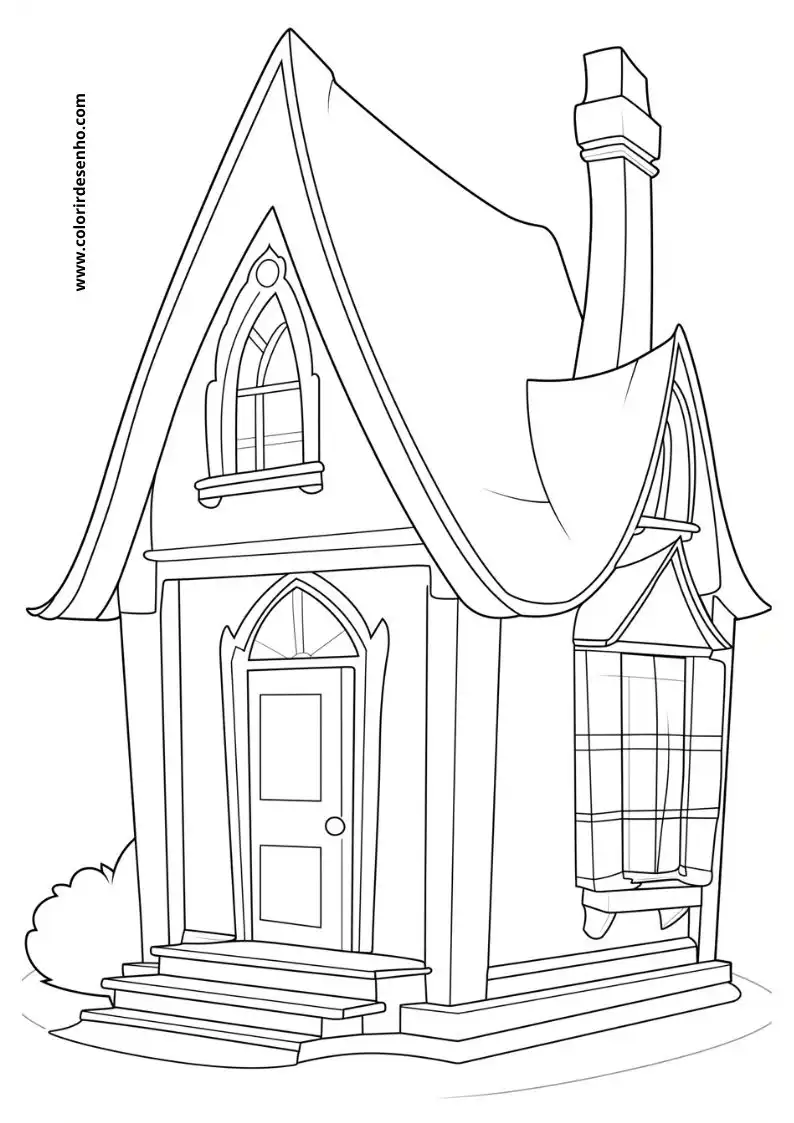 house shows a quaint house with a triangular roof and a chimney