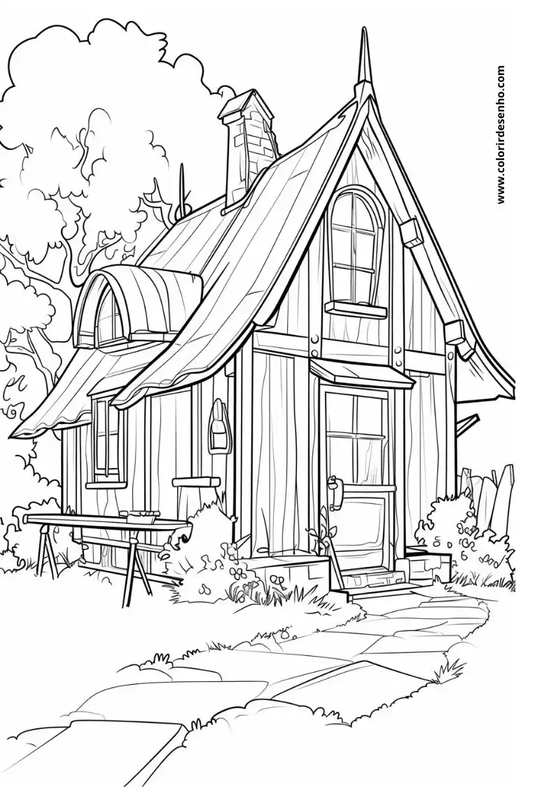 house standing in a garden with trees and a path leading up to it