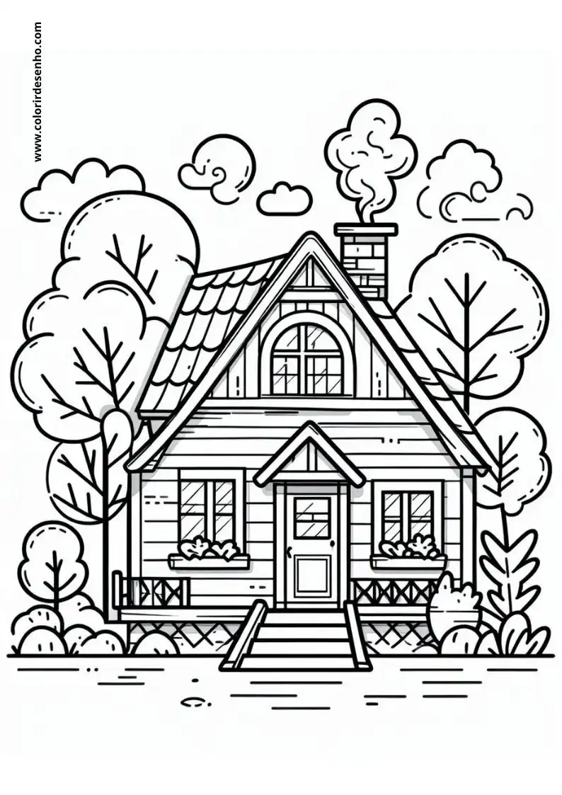 house standing in a garden with trees and clouds above it