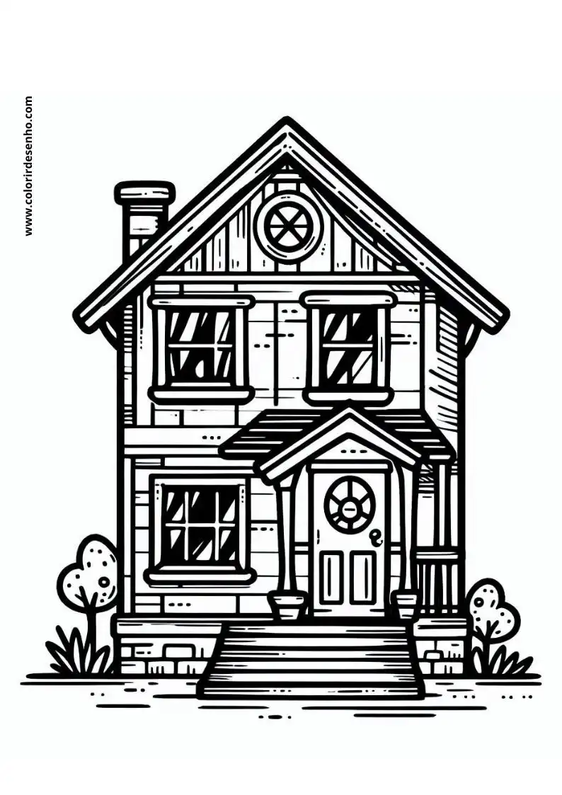house standing on a lawn with two bushes and steps leading up