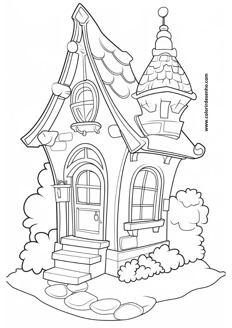 house standing on a snowy hillside surrounded by bushes and rocks
