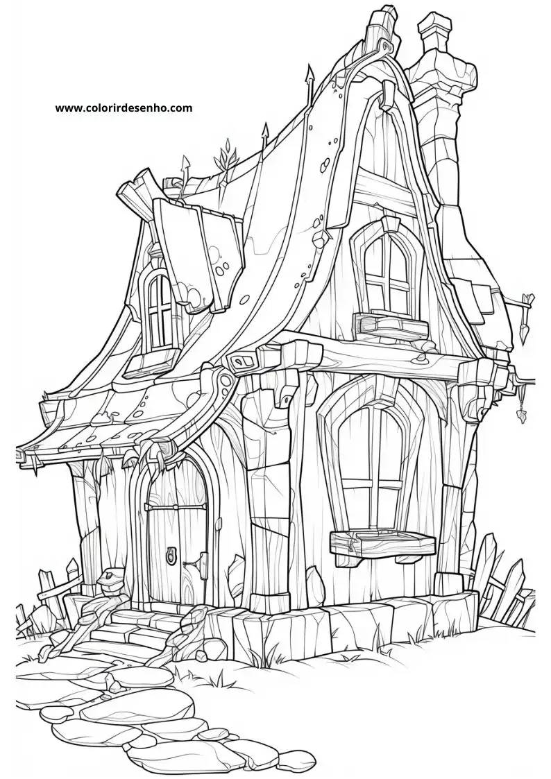 house standing on rocky terrain surrounded by tall grass and a small pond