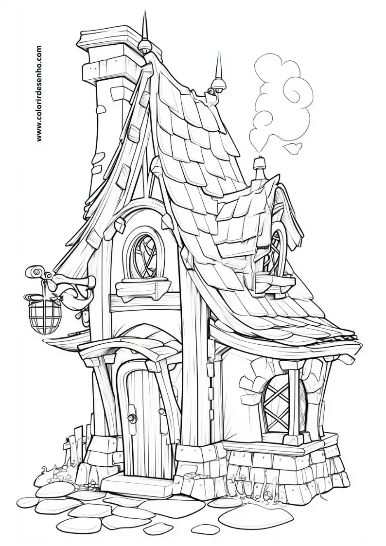 house standing on stilts in a whimsical village setting