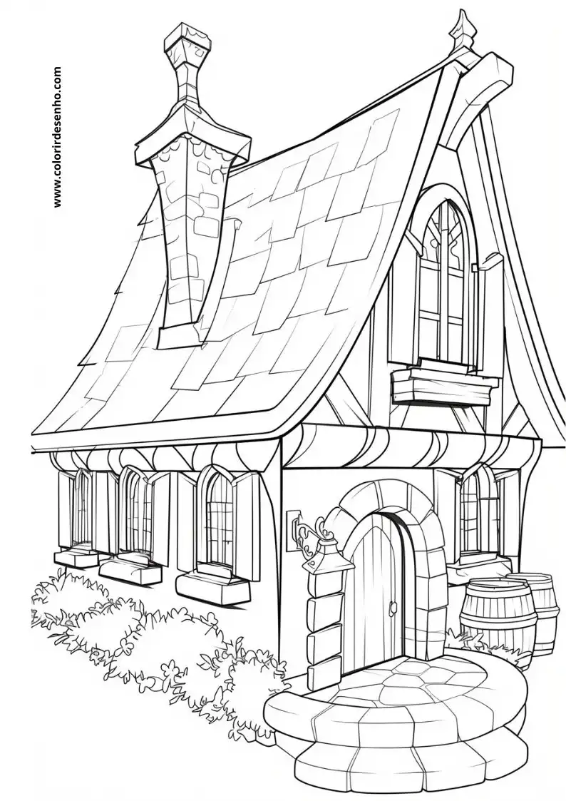 house standing on stone steps with barrel beside it