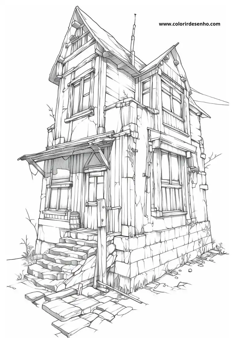 house standing on uneven stone steps in front of a weathered wooden house