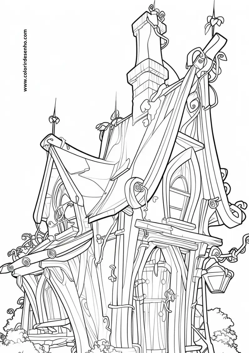 house stands tall in gothic style adorned with intricate carvings and a lantern hanging