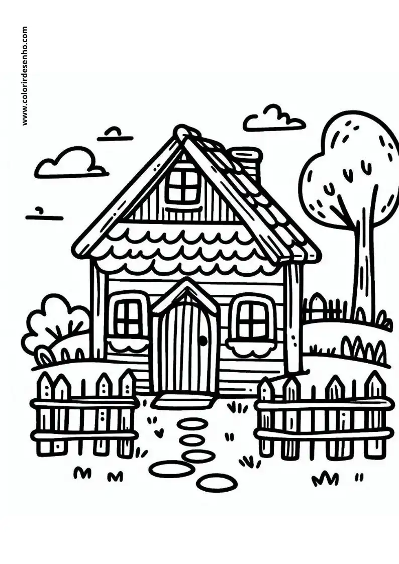 house surrounded by fence and tree in garden setting