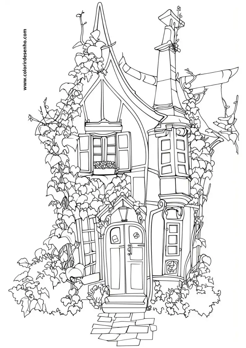 house surrounded by ivy and flowers door slightly ajar