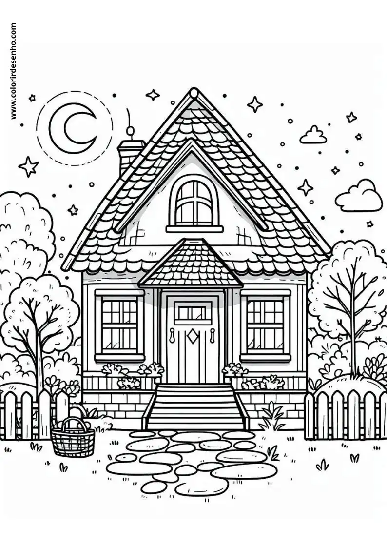 house surrounded by trees and pond at night