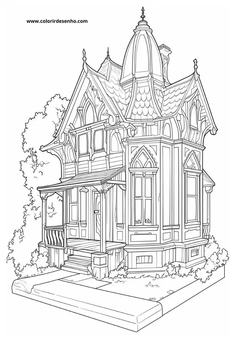 house victorian style house with ornate roof and porch